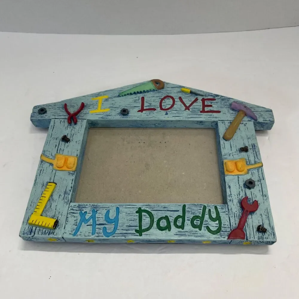 Russ Wooden Style Photo Frame Painted Message I Love My Daddy Colorful Tools